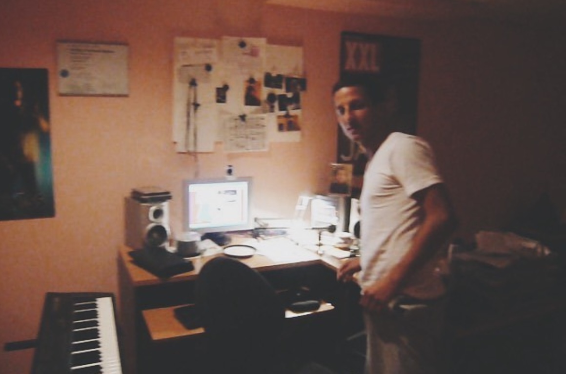 Uness in his basement studio